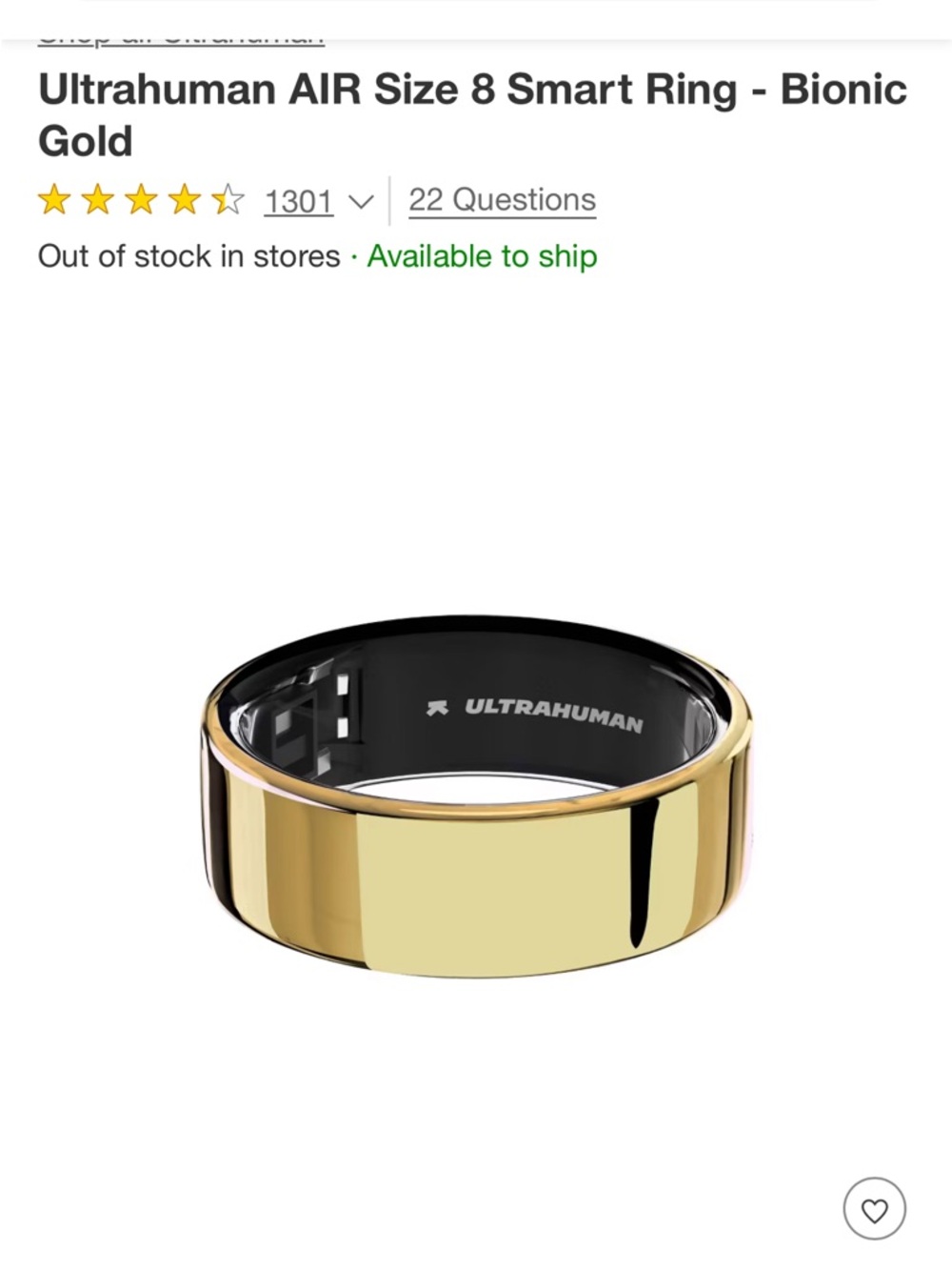 Ultrahuman AIR Smart Ring - Bionic Gold